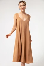 Lafaba Women's Tan Linen Midi Dress