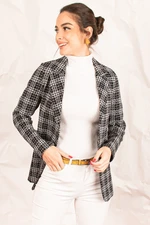 armonika Women's Gray Stamped One-Button Plaid Jacket