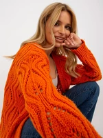 Orange women's openwork cardigan with wool