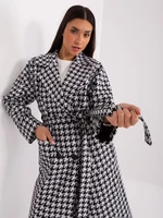 White and black long houndstooth coat