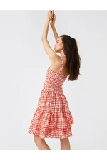 Koton Checkered Midi Dress With Straps and Ruffled