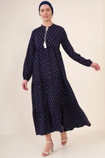 Bigdart 1627 Collar Lace-Up Hijab Dress - Navy Blue