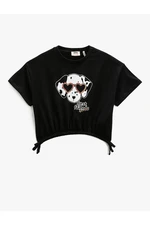 Koton Short-Sleeved Crop T-Shirt with a Dog Printed Elastic Waist Crew Collar Glittery Cotton.