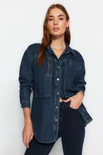 Trendyol Blue Oversized Denim Shirt with Cargo Pocket