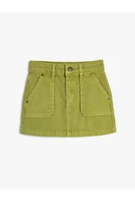 Koton Mini Denim Skirt with Pockets and Button Closure, Cotton