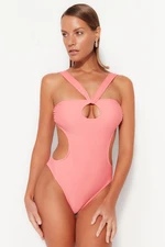 Trendyol Pink Strapless Cut Out/Windowed High Leg Swimsuit