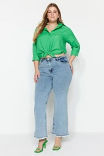 Trendyol Curve Light Blue High Waist Dirty Tie Detailed Wide Leg Jeans