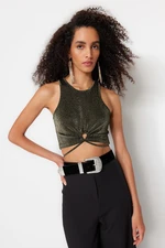 Trendyol Bronze Crop Knitted Shimmering Piping Blouse