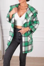 armonika Women's Grass Green Checked Loose Jacket with Pocket