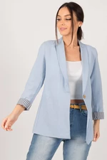 armonika Women's Baby Blue Striped One-Button Jacket