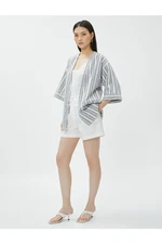 Koton Oversized Linen Kimono with Pockets and Short Sleeves