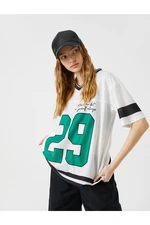 Koton Slogan Printed T-Shirt Oversized, Short Sleeves, V-Neck.