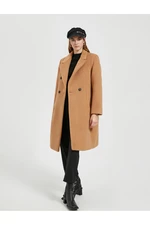 Koton Long Cachet Coat with Pocket Detailed Buttons, Double Breasted, Lined.