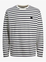 Black and Cream Men's Striped T-Shirt Jack & Jones Badge - Men