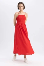 DEFACTO A Cut Strapless Linen Look Maxi Short Sleeve Woven Dress