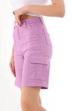 BİKELİFE High Waist Flexible Bermuda Shorts with Cargo Pocket.