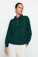 Trendyol Dark Emerald Green Thessaloniki/Knitwear Look, Regular Fit With Buttons Knitted Sweatshirt