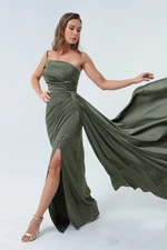 Lafaba Women's Khaki One-Shoulder Satin Evening & Prom Dress