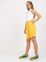 Elegant dark yellow long shorts with high waist