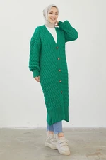 InStyle Arene Long Knitted Knitwear Cardigan with Buttons - Green