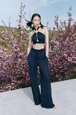 Trendyol X Zeynep Tosun Navy Blue Belted Glittery Knitted Pants