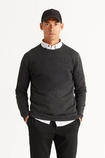 AC&Co / Altınyıldız Classics Men's Anthracite-melange Standard Fit Normal Cut Anti-Pilling Crew Neck Knitwear Sweater.