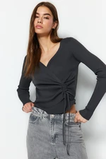 Trendyol Anthracite Tunnel Lace Detailed Knitwear Sweater