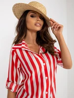 Red and white striped button-down shirt blouse