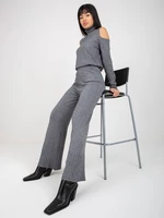 Dark gray wide knitted trousers with viscose