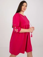 Fuchsia flared dress size plus with embroidery