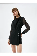 Koton Mini Shorts Overalls Long Sleeved Draped Collar Button Detailed.