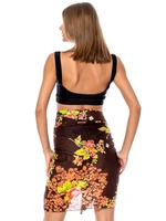 Dark brown pareo with floral patterns