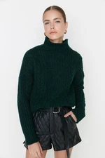 Trendyol Emerald Green Miękki teksturowany sweter z dzianiny ze stójką