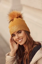 Winter mustard hat with shiny trim