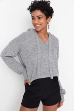 Trendyol Grey Grey Pletený sveter s kapucňou