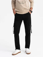 Ombre Men's cargo pants STRAIGHT LEG with stripes on pockets - black