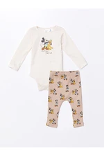 LC Waikiki Lw - Crew Neck Long Sleeve Mickey Mouse Printed Baby Boy Snap Bodysuit and Tights 2-Piece Set