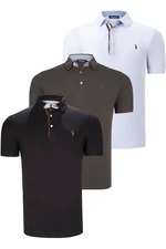 TRIPLE SET T8582 DEWBERRY MENS T-SHIRT-BLACK-WHITE-KHAKI