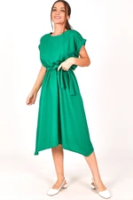 armonika Women's Green Dress with Elastic Waist and Tie