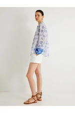 Koton X Melis Ağazat - Floral Collarless Shirt Long Sleeve