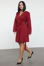 Trendyol Curve Burgundy Double Breasted Metal Buckle Mini Woven Plus Size Jacket Dress