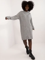 Grey women's knitted dress with long sleeves