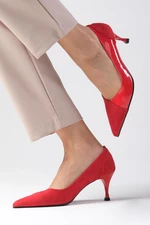 Mio Gusto Wendy Red Color Suede And Patent Leather Women's Heeled Shoes