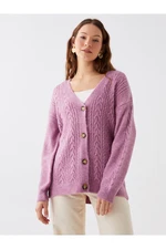 LC Waikiki V-Neck Self-Patterned Long Sleeve Women's Knitwear Cardigan