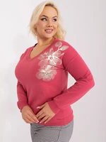 Tmavě korálová halenka plus size s aplikací šperků