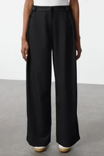 Trendyol Black Button Detail Pleated Wide Leg Wide Leg Woven Trousers