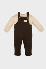 DEFACTO Baby Boy 2-Piece Set Long Sleeve T-Shirt Top Printed Velvet Overalls