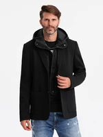 Ombre Men's jacket with high collar and hood - black