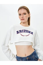 Koton Crop Sweatshirt Printed Crew Neck Long Sleeve