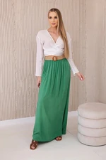 Women's viscose skirt with decorative belt - green